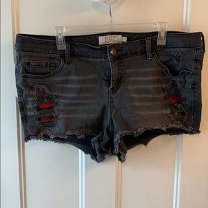 Black denim shortie shorts
